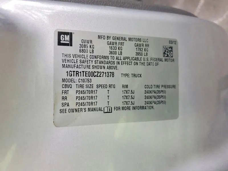 2012 GMC SIERRA C1500  