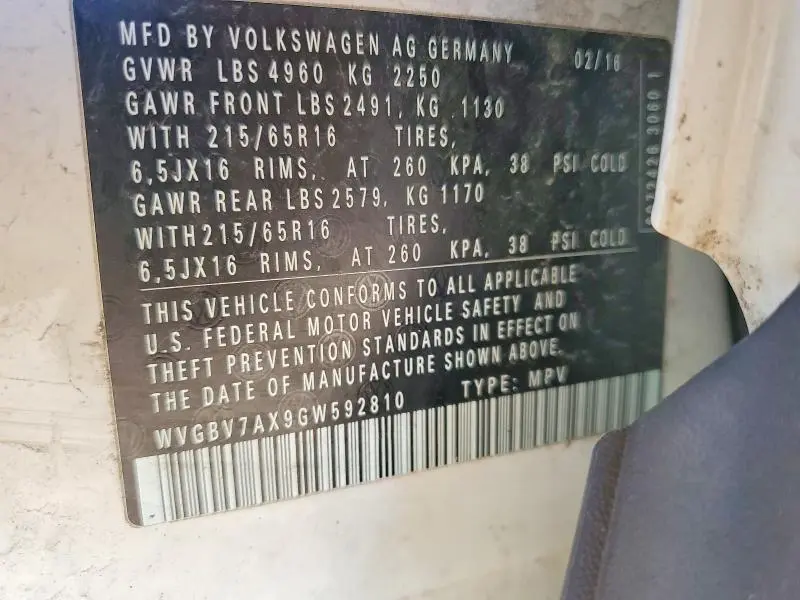 2016 VOLKSWAGEN TIGUAN S  