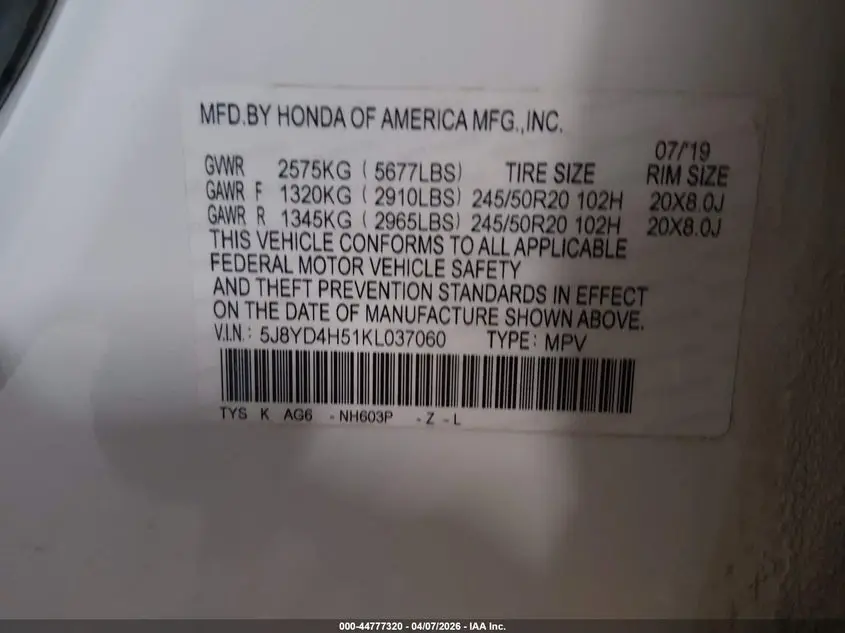 2019 ACURA MDX TECH PKG
