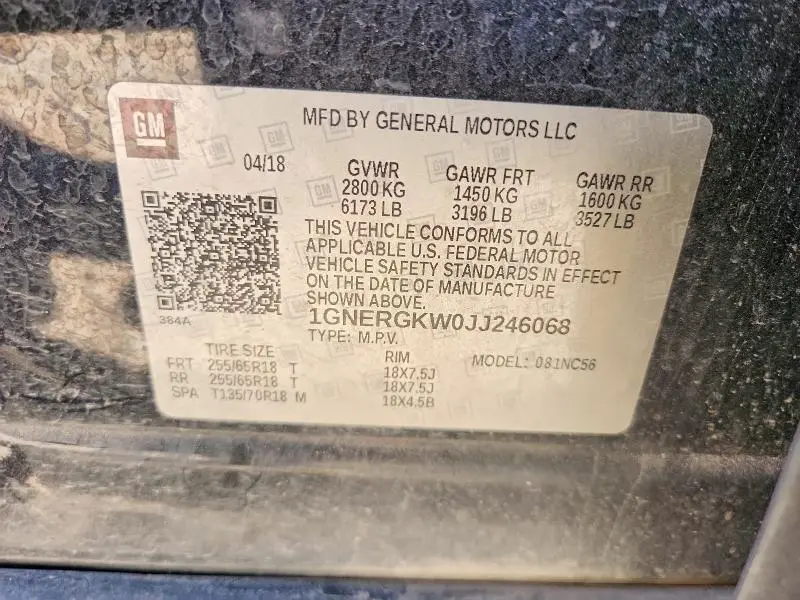 2018 CHEVROLET TRAVERSE LT  