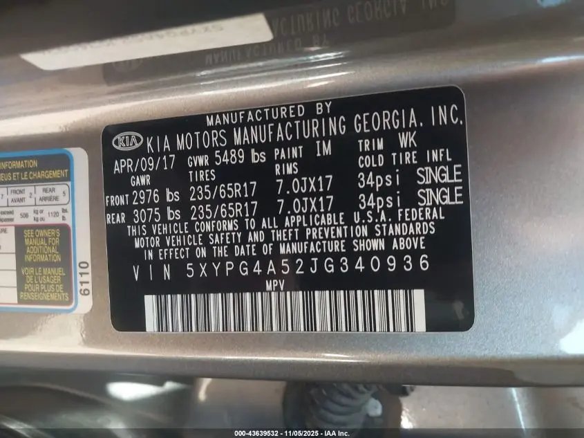 2018 KIA SORENTO 3.3L LX