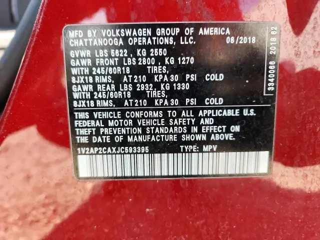 2018 VOLKSWAGEN ATLAS S  