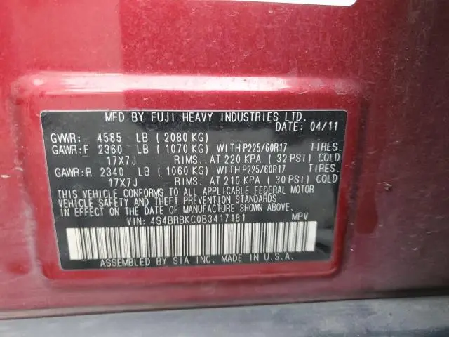 2011 SUBARU OUTBACK 2.5I LIMITED  