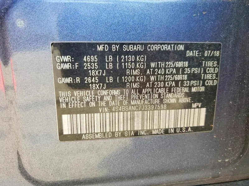 2018 SUBARU OUTBACK 2.5I LIMITED  