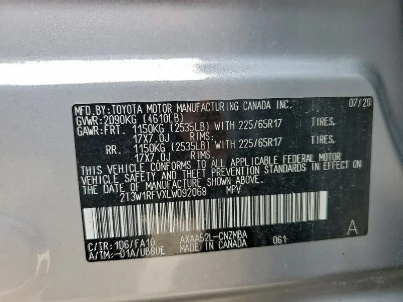 2020 TOYOTA RAV4 XLE  