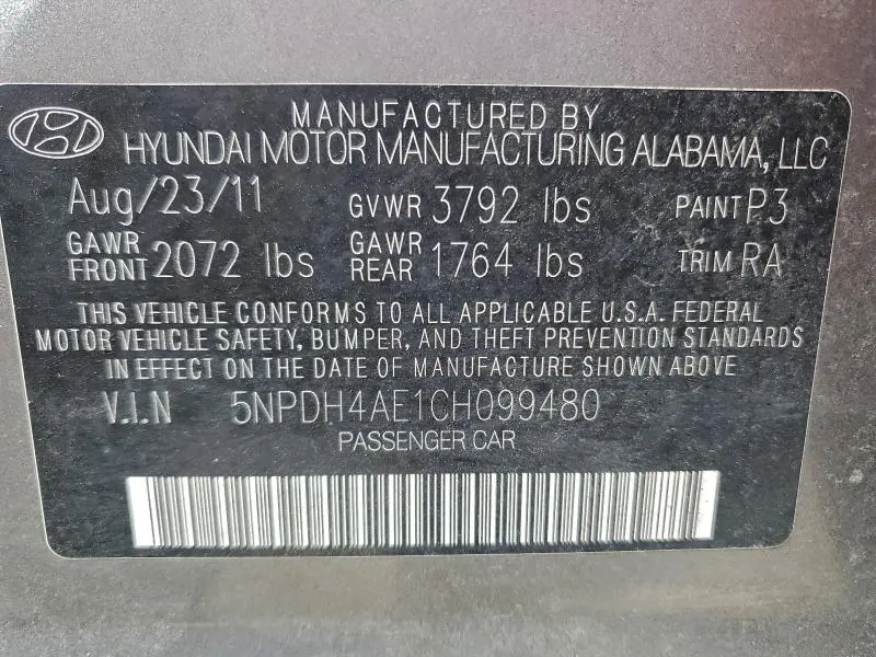 2012 HYUNDAI ELANTRA GLS  