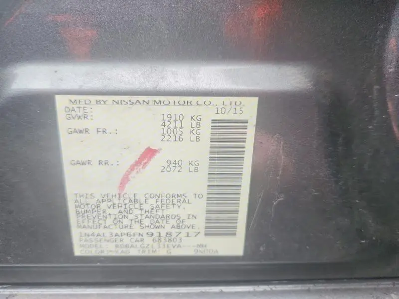 2015 NISSAN ALTIMA 2.5 S  