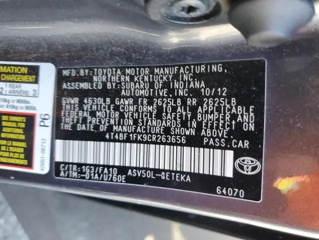 2012 TOYOTA CAMRY BASE  