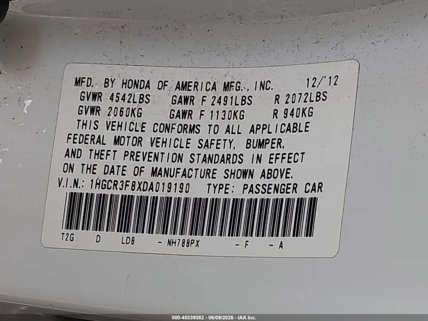 2013 HONDA ACCORD EX-L V-6