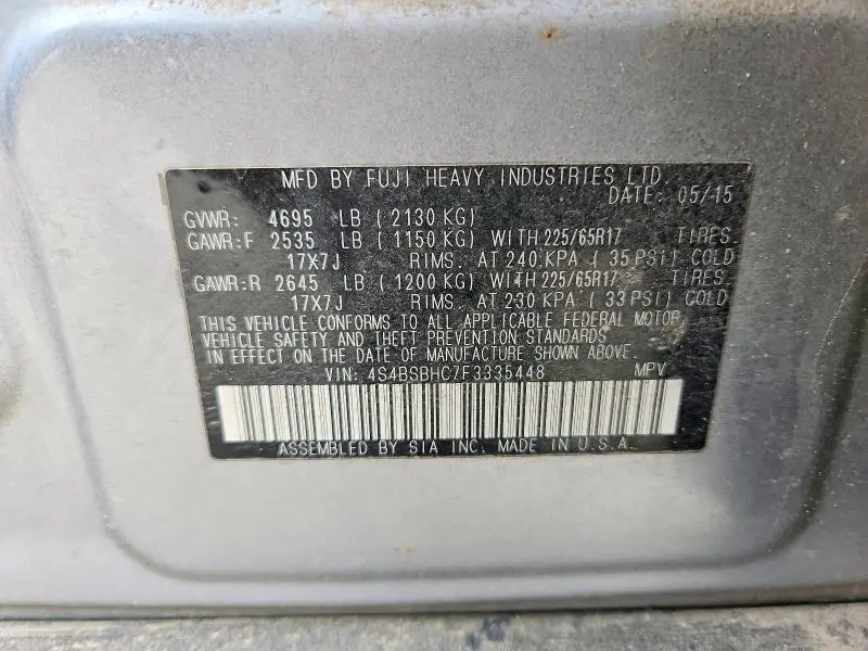 2015 SUBARU OUTBACK 2.5I PREMIUM  