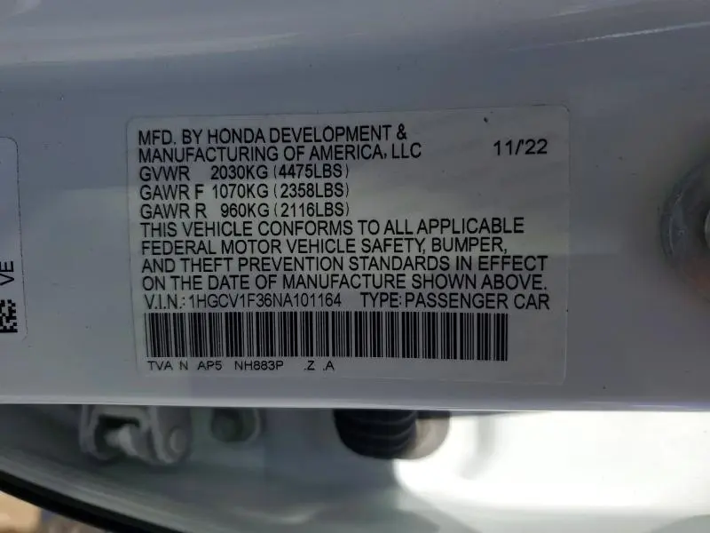 2022 HONDA ACCORD SPORT  