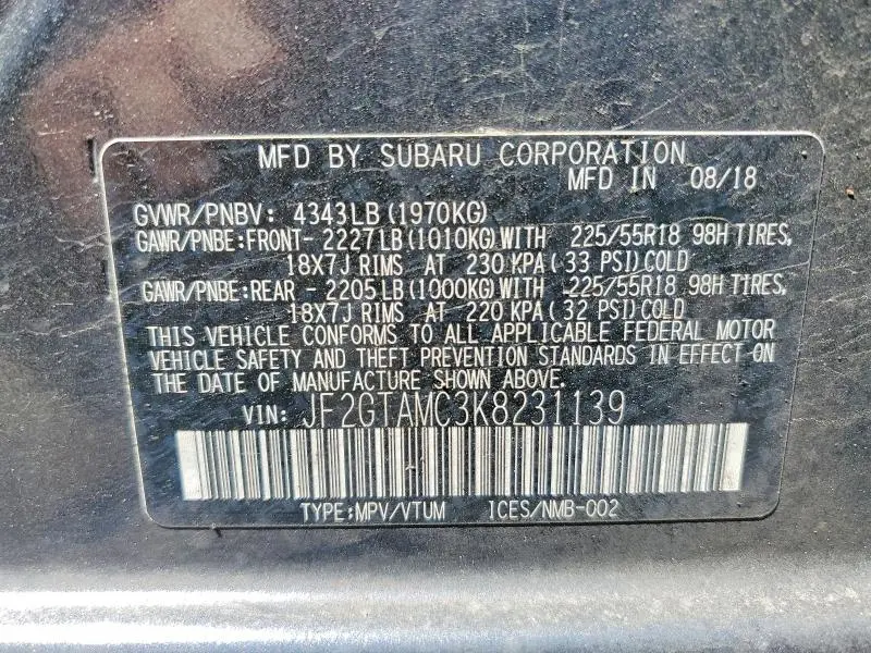 2019 SUBARU CROSSTREK LIMITED  