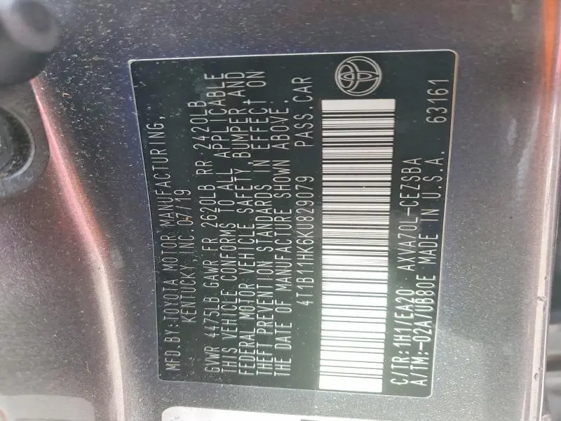 2019 TOYOTA CAMRY SE  