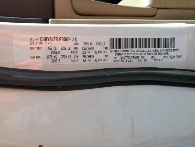 2012 JEEP GRAND CHEROKEE OVERLAND  