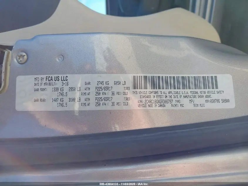 2016 CHRYSLER TOWN & COUNTRY TOURING