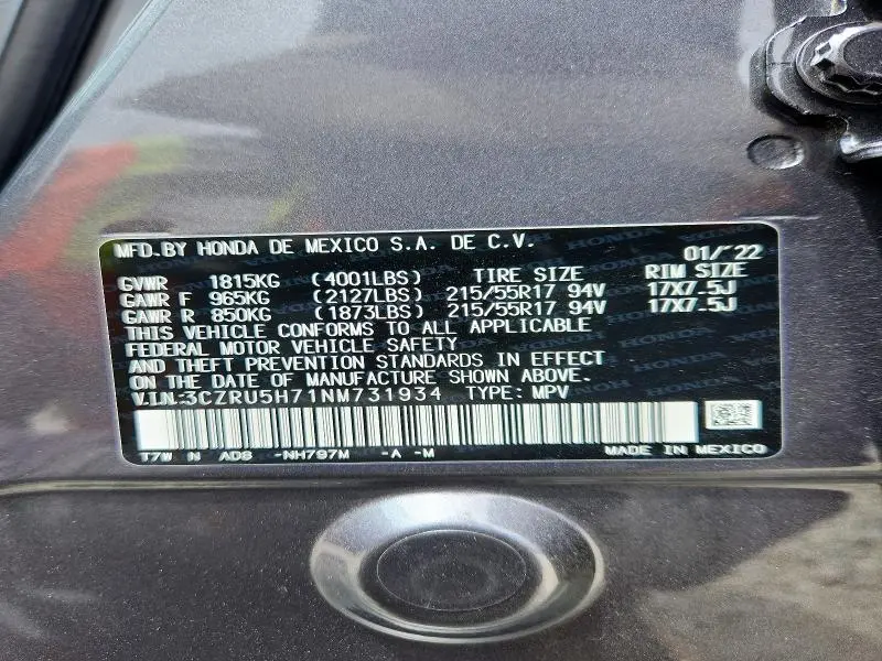 2022 HONDA HR-V EXL  
