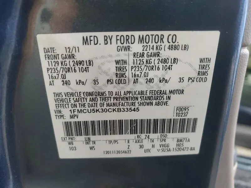 2012 FORD ESCAPE HYBRID  