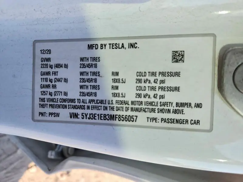 2021 TESLA MODEL 3   