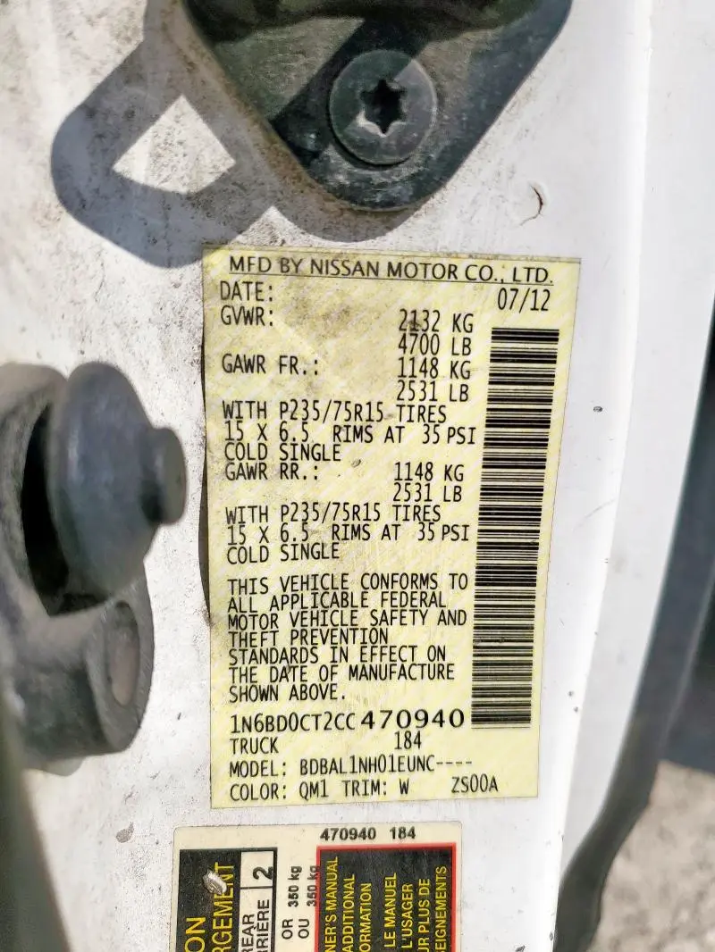 2012 NISSAN FRONTIER S  