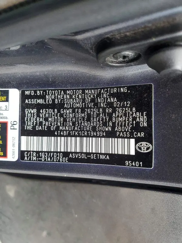 2012 TOYOTA CAMRY LE  