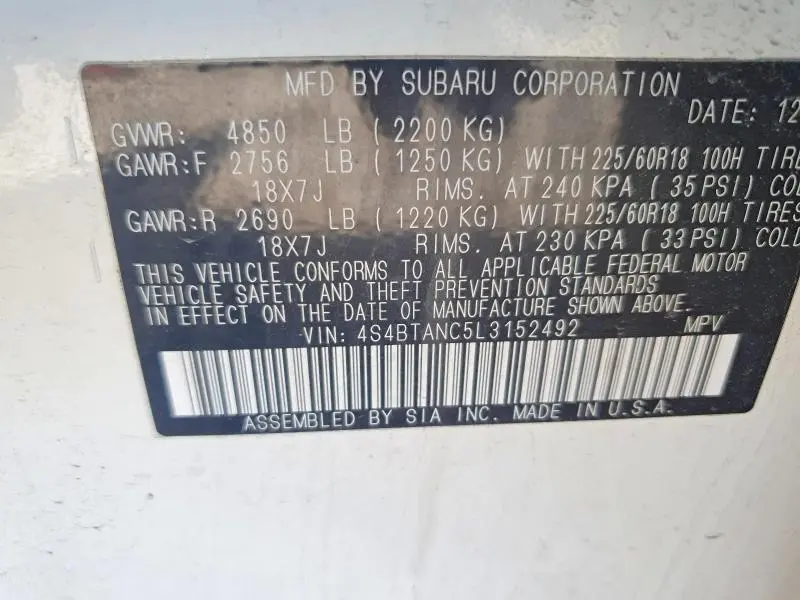 2020 SUBARU OUTBACK LIMITED  