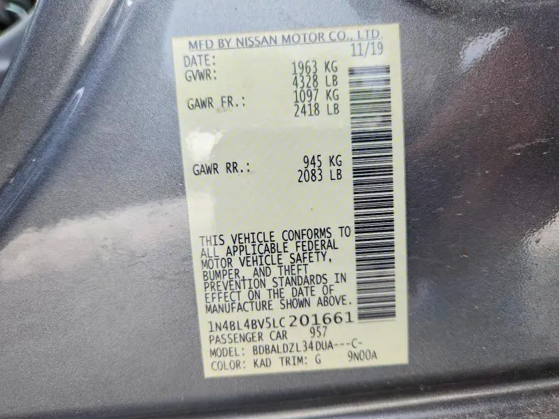 2020 NISSAN ALTIMA S  