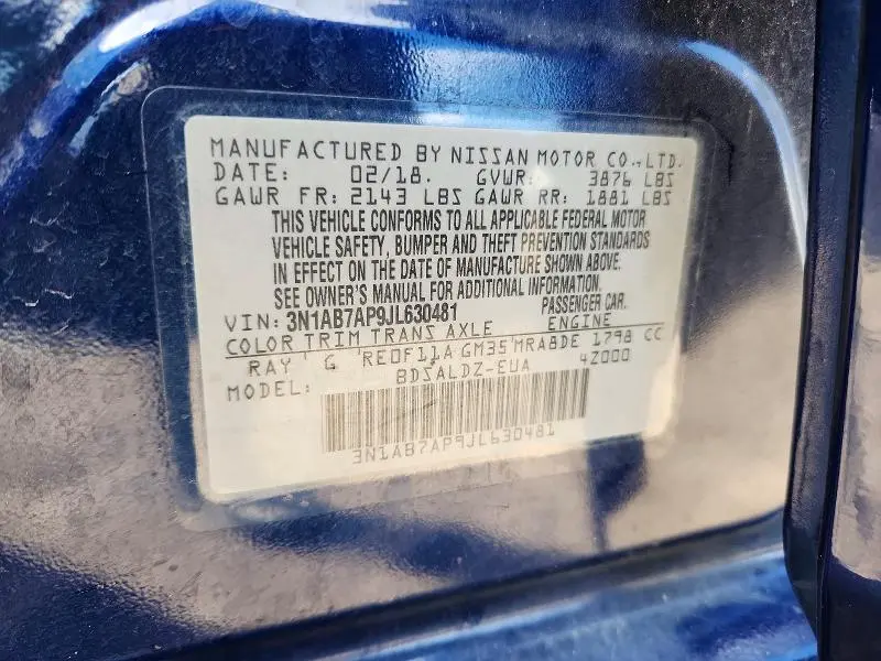 2018 NISSAN SENTRA SV  
