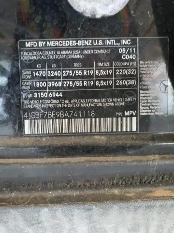 2011 MERCEDES-BENZ GL 450 4MATIC  