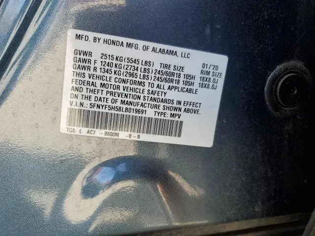 2020 HONDA PILOT EXL  