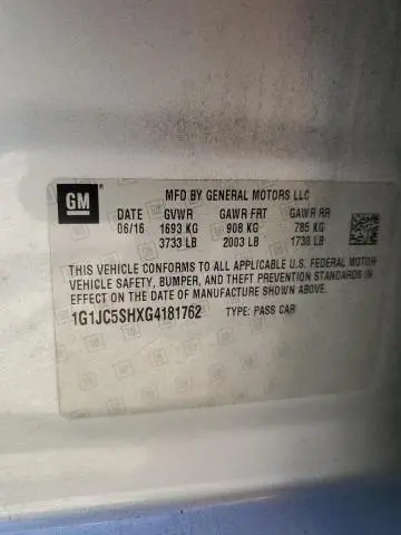 2016 CHEVROLET SONIC LT  