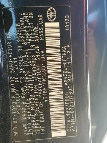 2012 TOYOTA CAMRY BASE  