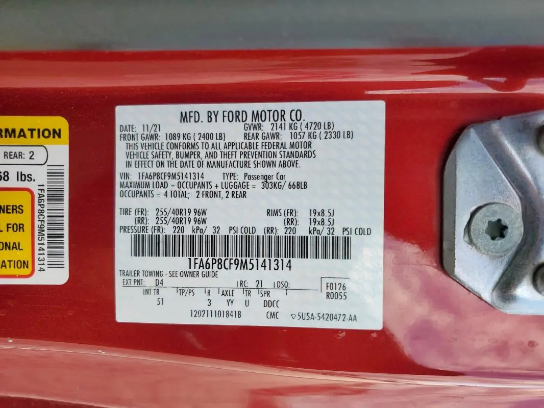 2021 FORD MUSTANG GT  