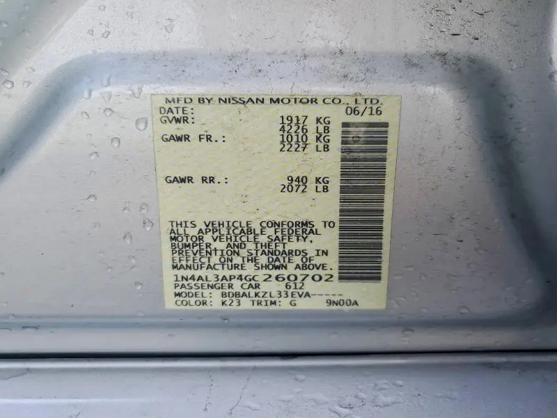 2016 NISSAN ALTIMA 2.5 SV  