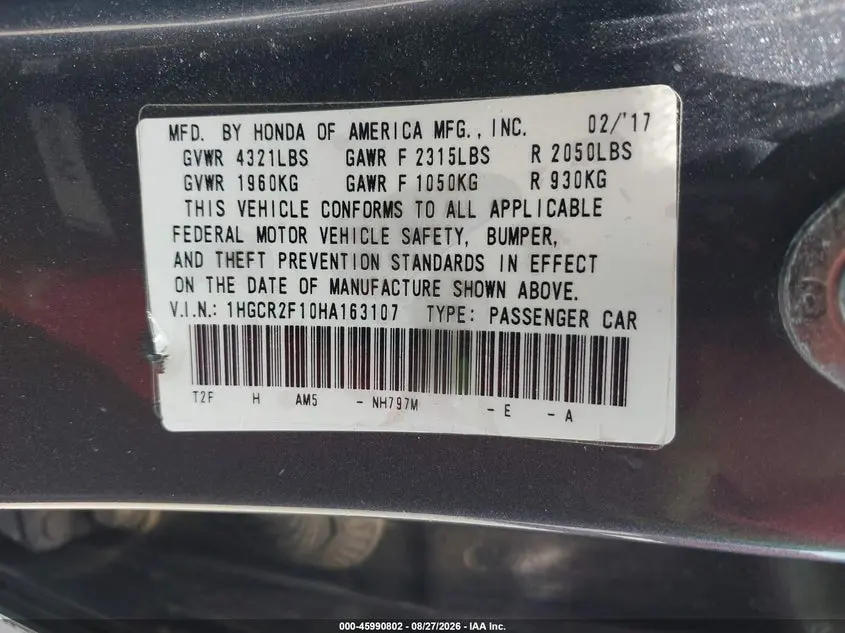 2017 HONDA ACCORD SPORT SE