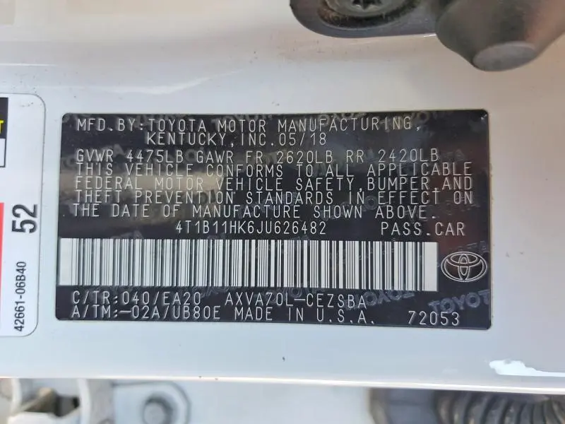 2018 TOYOTA CAMRY SE  