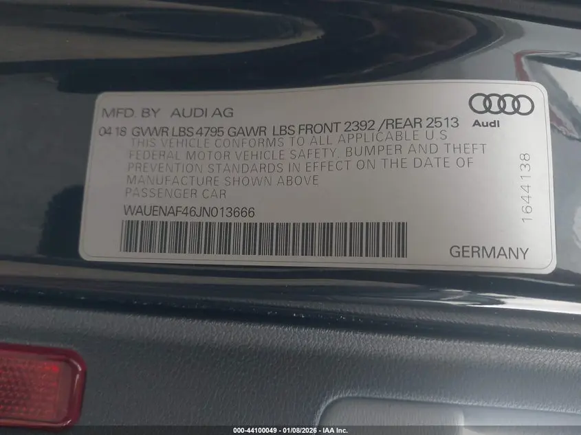 2018 AUDI A4 2.0T PREMIUM/2.0T TECH PREMIUM