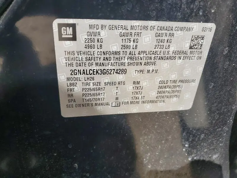 2016 CHEVROLET EQUINOX LT  