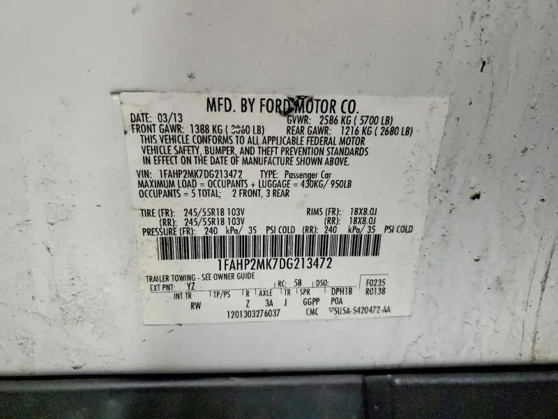 2013 FORD TAURUS POLICE INTERCEPTOR  