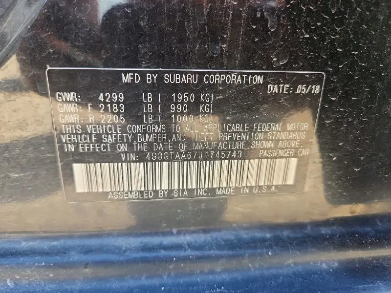 2018 SUBARU IMPREZA 2.5 GT  