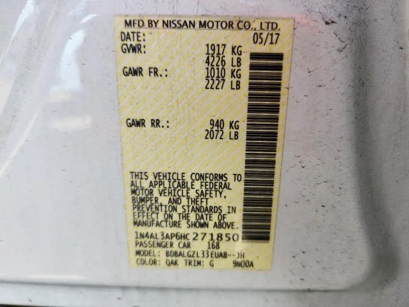 2017 NISSAN ALTIMA 2.5  