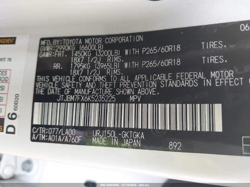 2019 LEXUS GX 460 PREMIUM