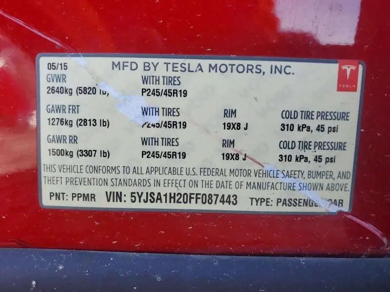 2015 TESLA MODEL S 85D  