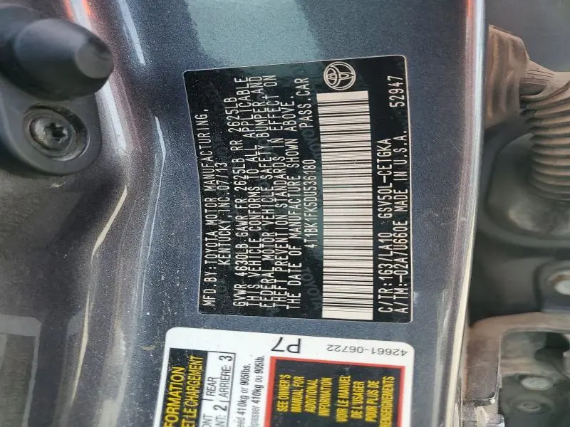 2013 TOYOTA CAMRY XLE V6  