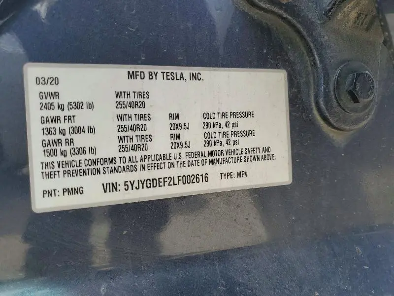 2020 TESLA MODEL Y   