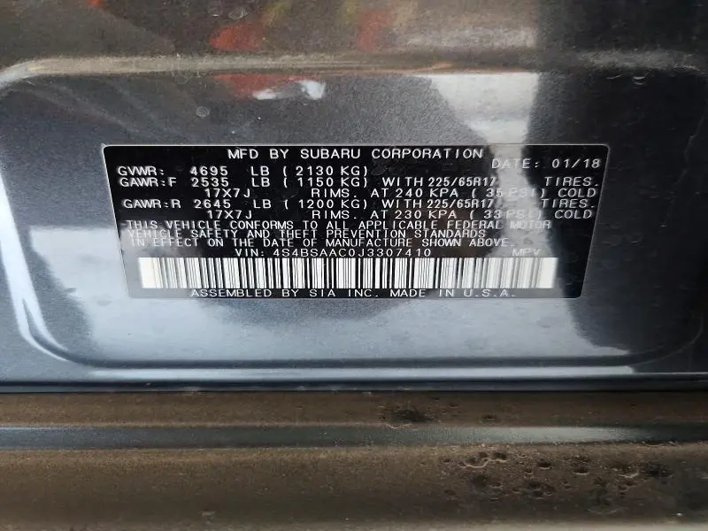2018 SUBARU OUTBACK 2.5I  