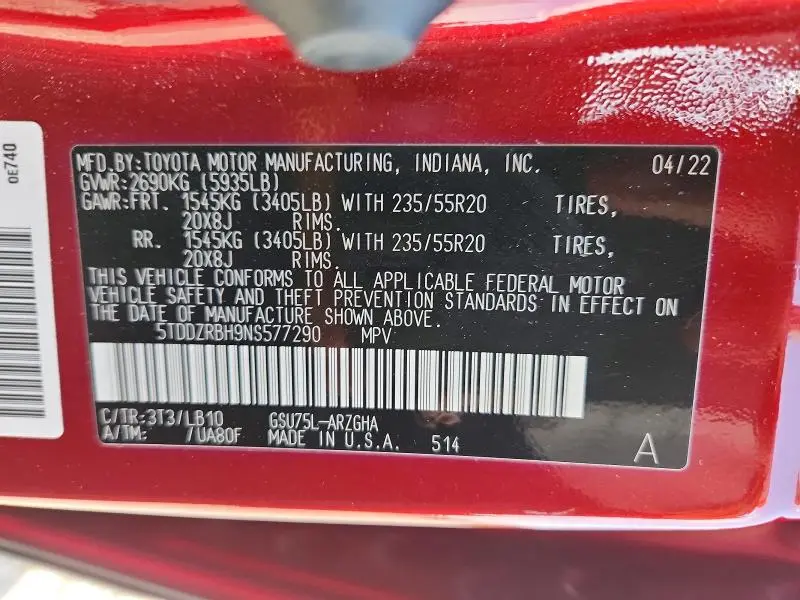2022 TOYOTA HIGHLANDER LIMITED  