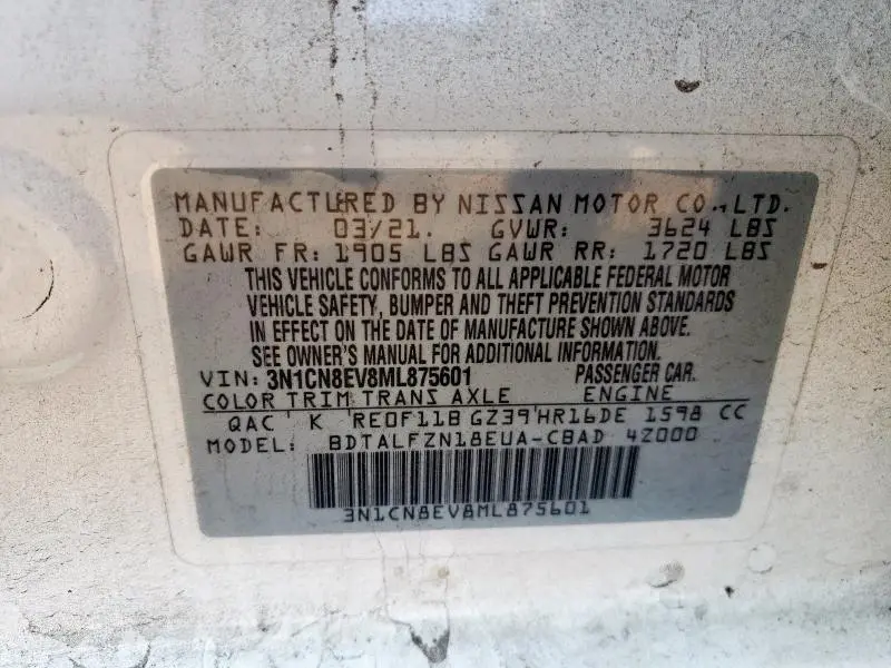 2021 NISSAN VERSA SV  