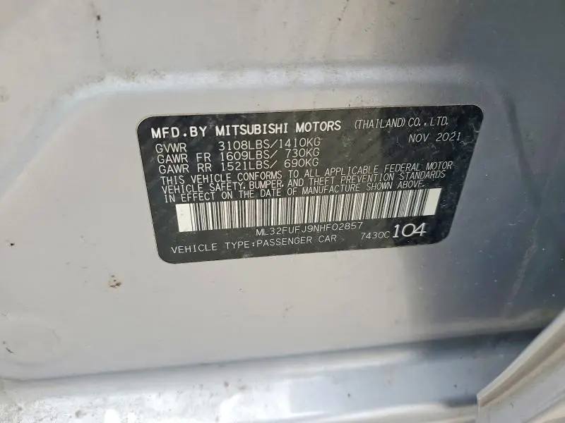 2022 MITSUBISHI MIRAGE G4 ES  