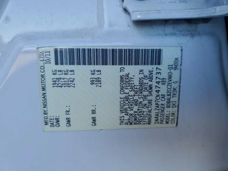 2012 NISSAN ALTIMA BASE  