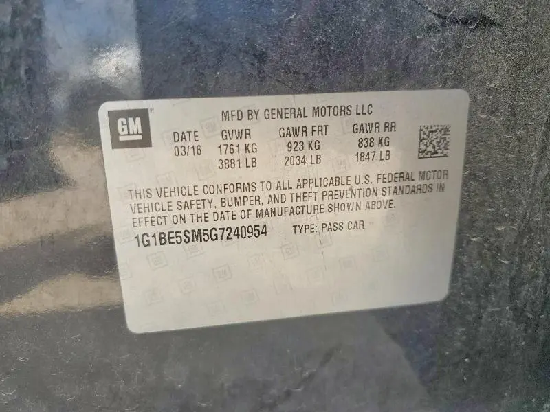 2016 CHEVROLET CRUZE LT  